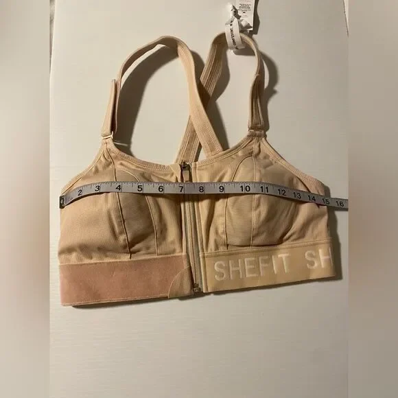 SHEFIT Ultimate Sports Bra Beige tan High Support Racerback Zip NEW